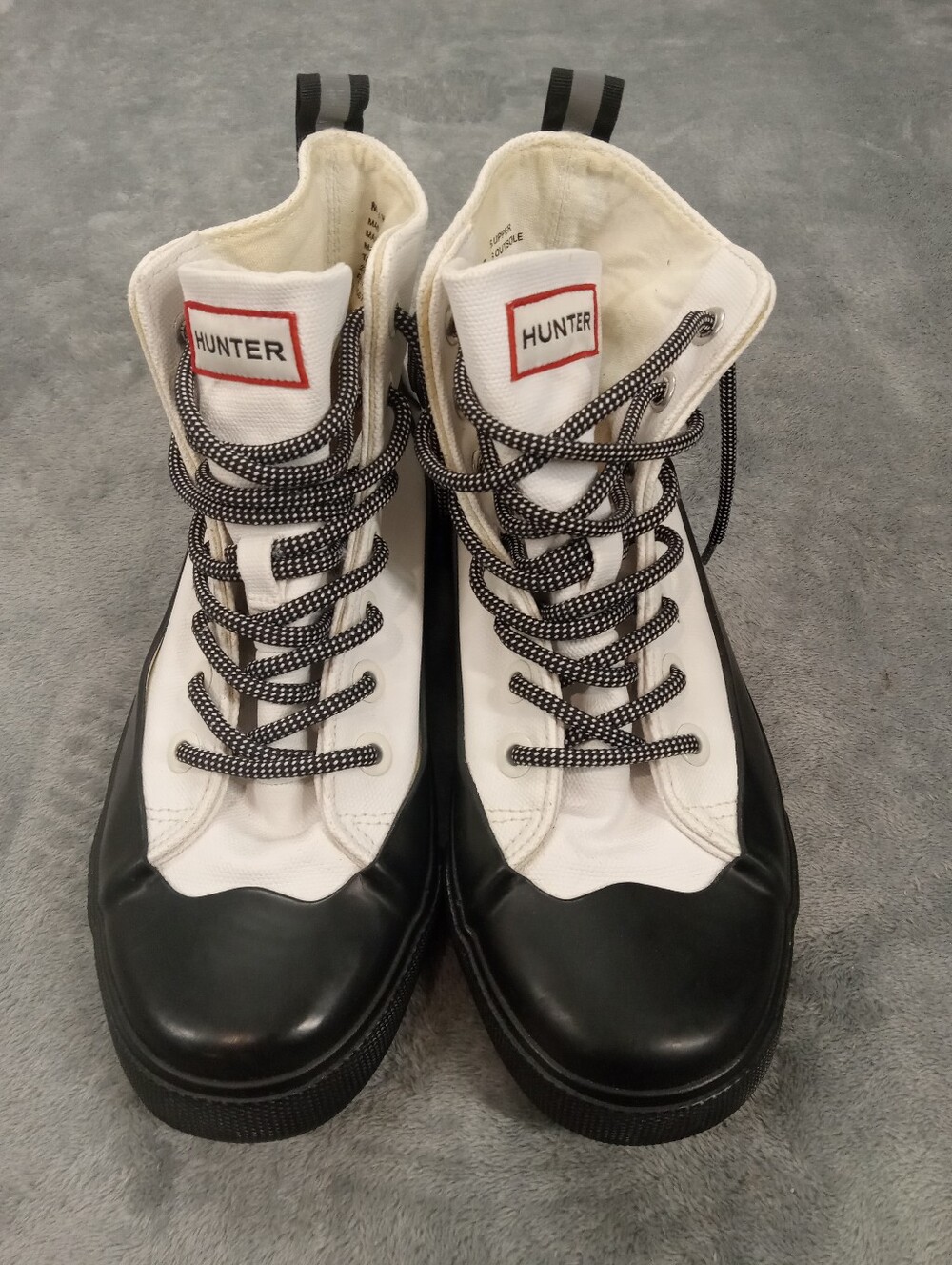 Hunter Women's High-Top Canvas Rain Boots - White/Black Size 7 - Picture 3 of 8